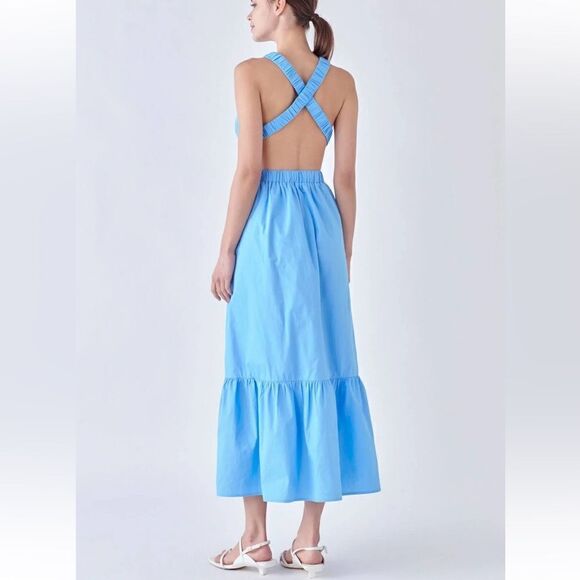 English Factory blue backless midi dress - Picture 2 of 15